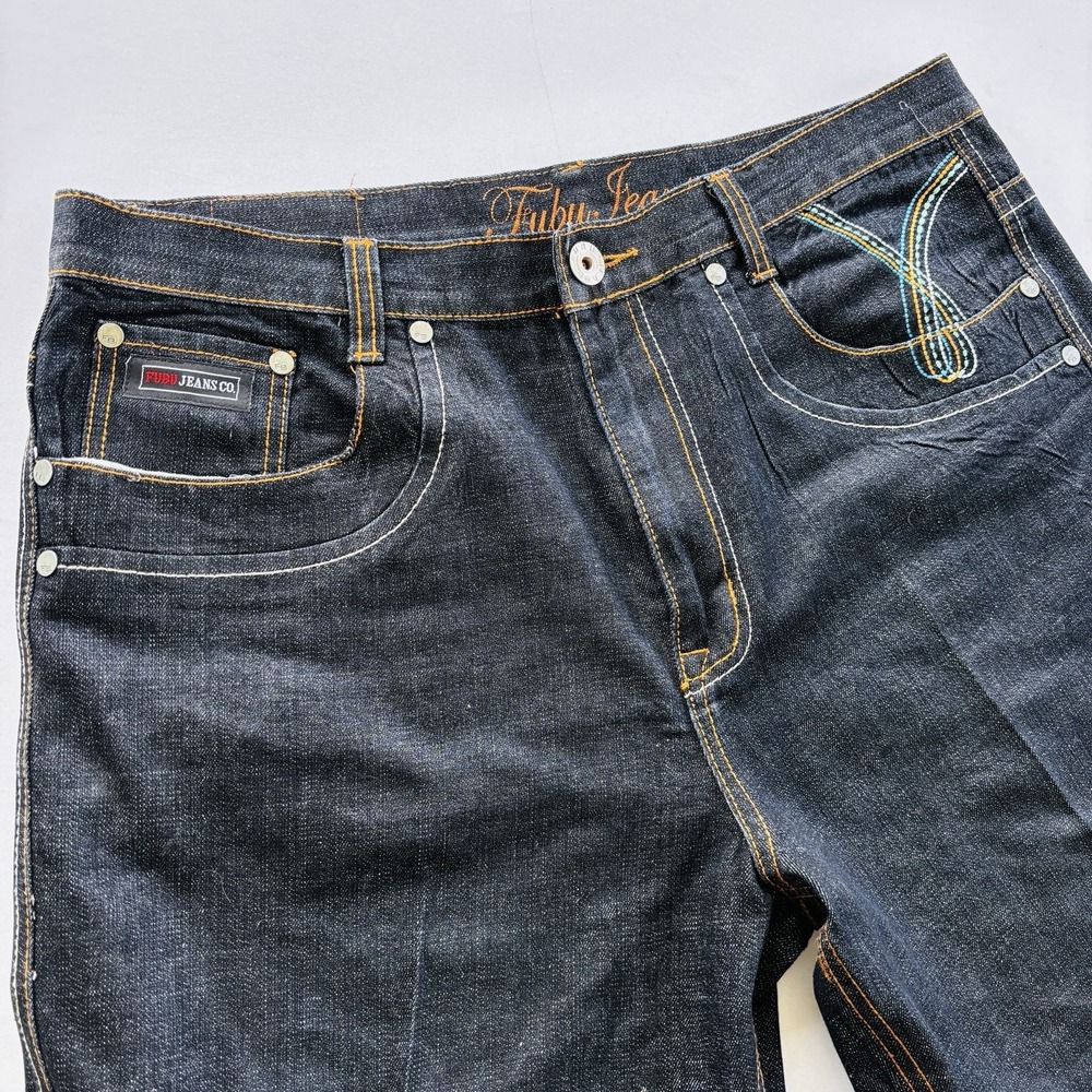 FUBU‎ The Collection Jeans Co. Dark Wash Denim Multicolor Stitching Men's 38